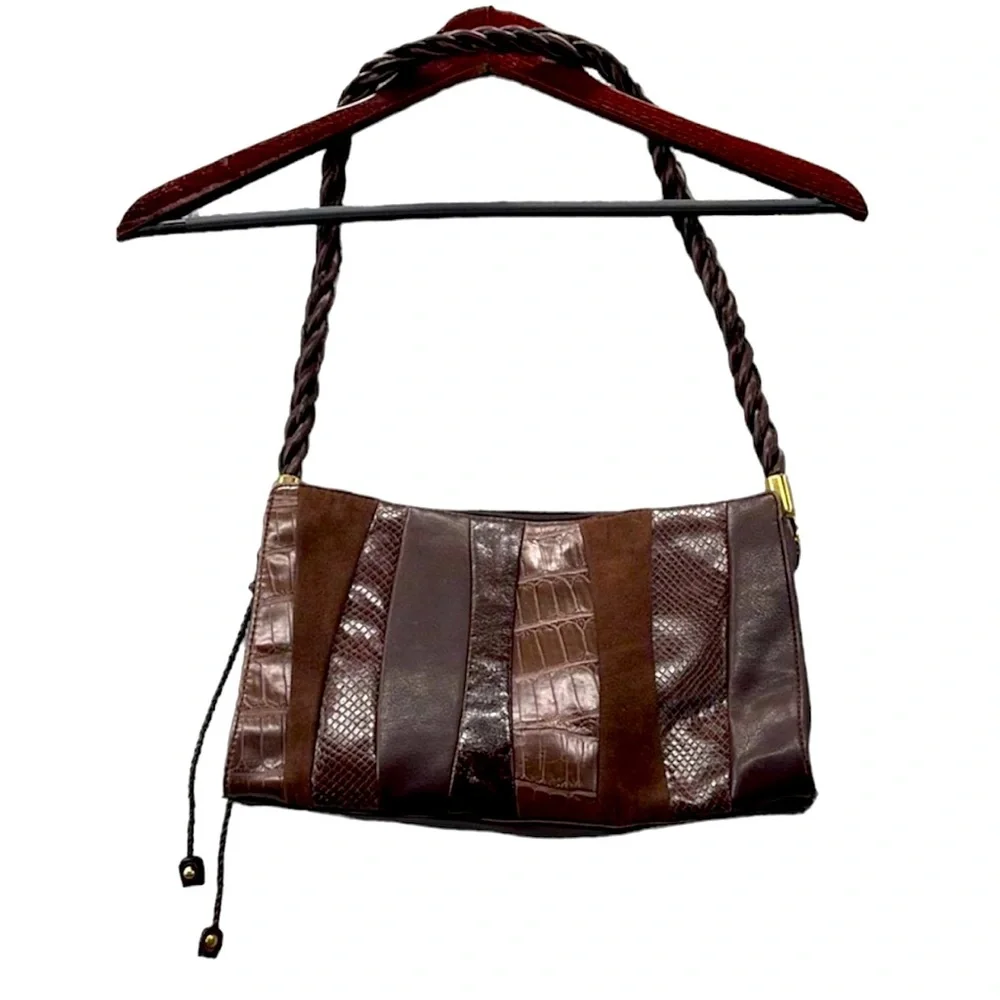 Relic Brown Faux Leather Purse Vegan Handbag 80s Inspired Patchwork Shoulder Bag